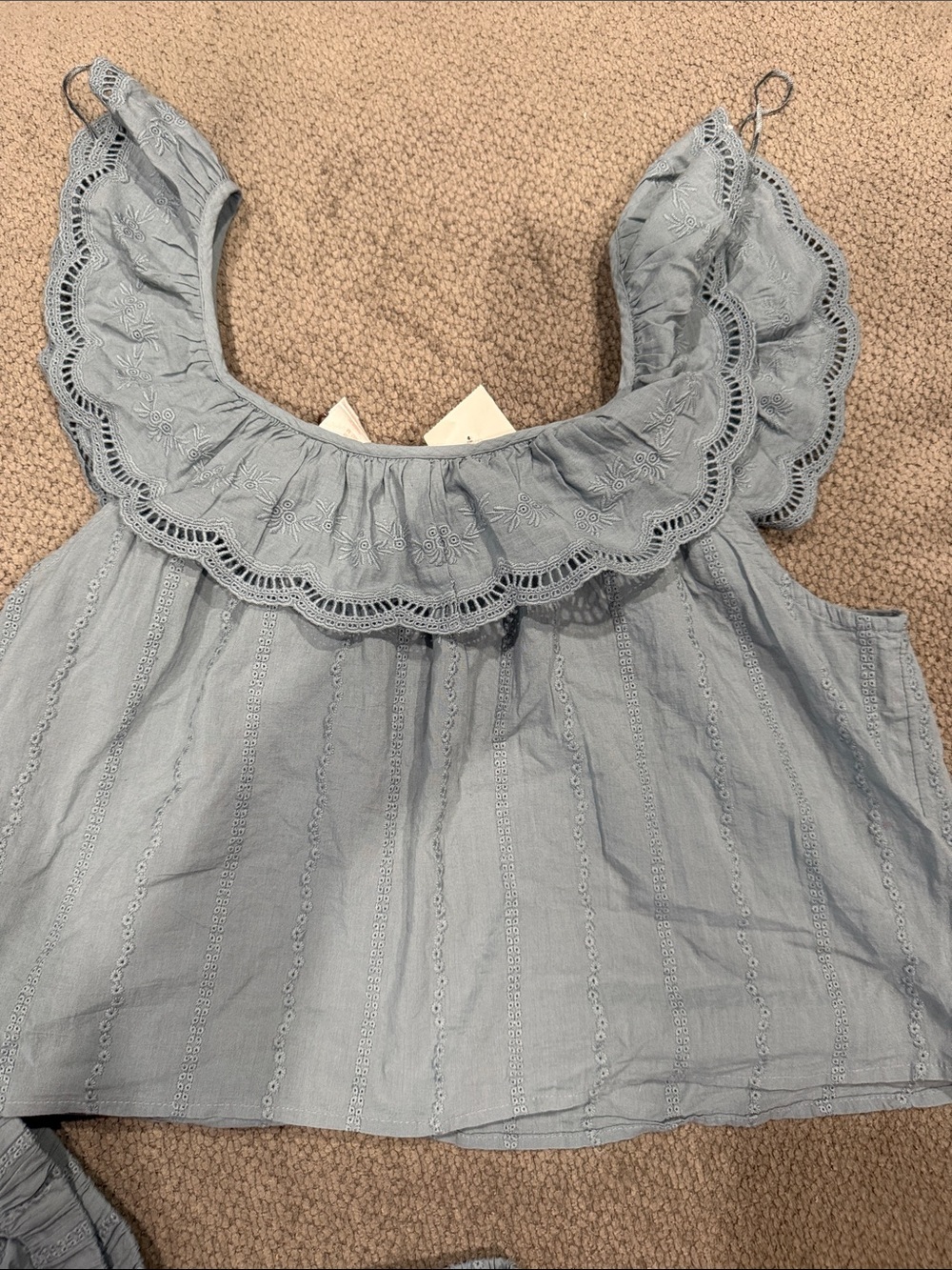 NWT Shabby Chic pajama 2-Piece Blue Eyelet Cotton Crop Top & Ruffle Shorts - Picture 8 of 9